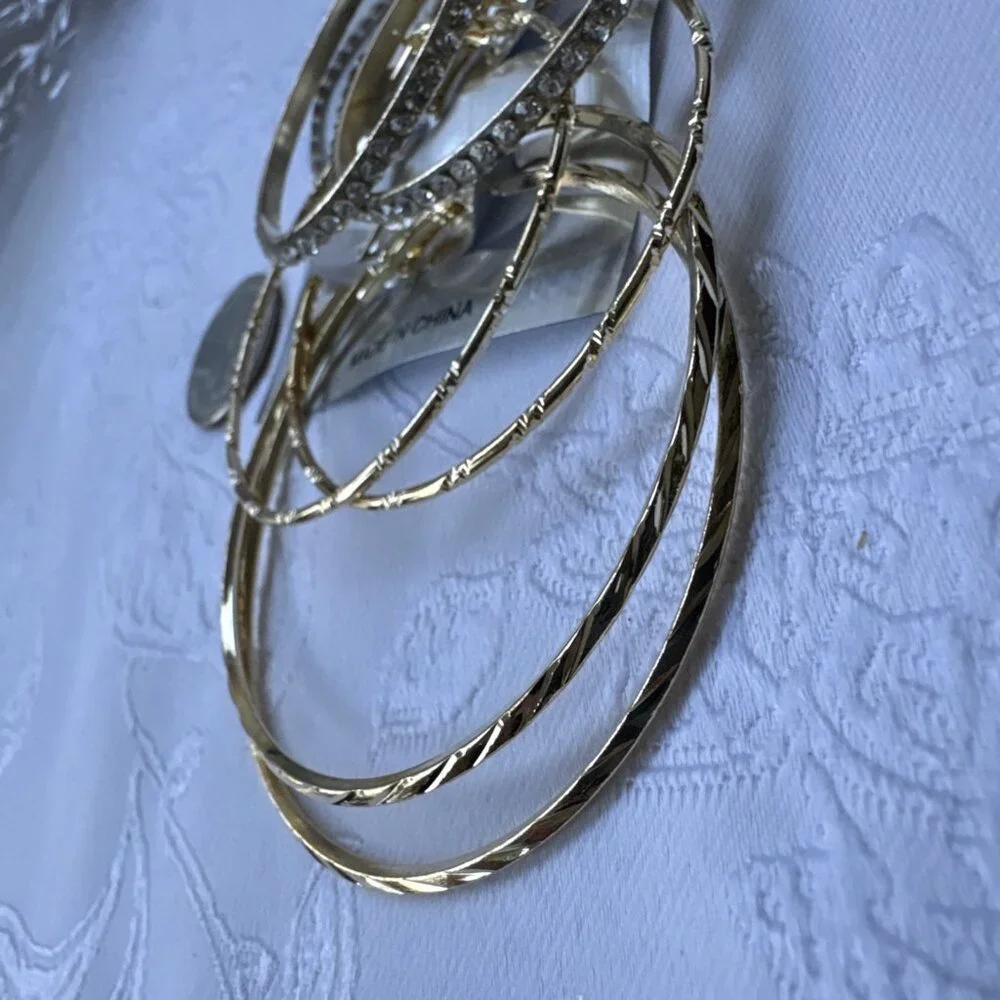 3 Sets Goldetone CZ Hoop 2 2.5 3 Inch Itched Lightweight Earrings NEW